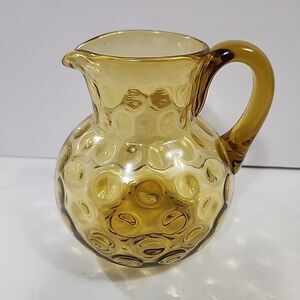 Vintage Small Amber Pressed Glass Thumb Print Water Pitcher